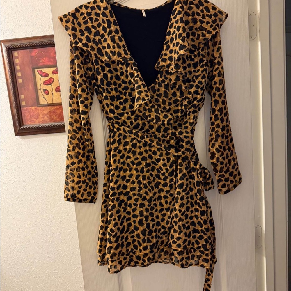 Free People Leopard Print Long Sleeve Dress